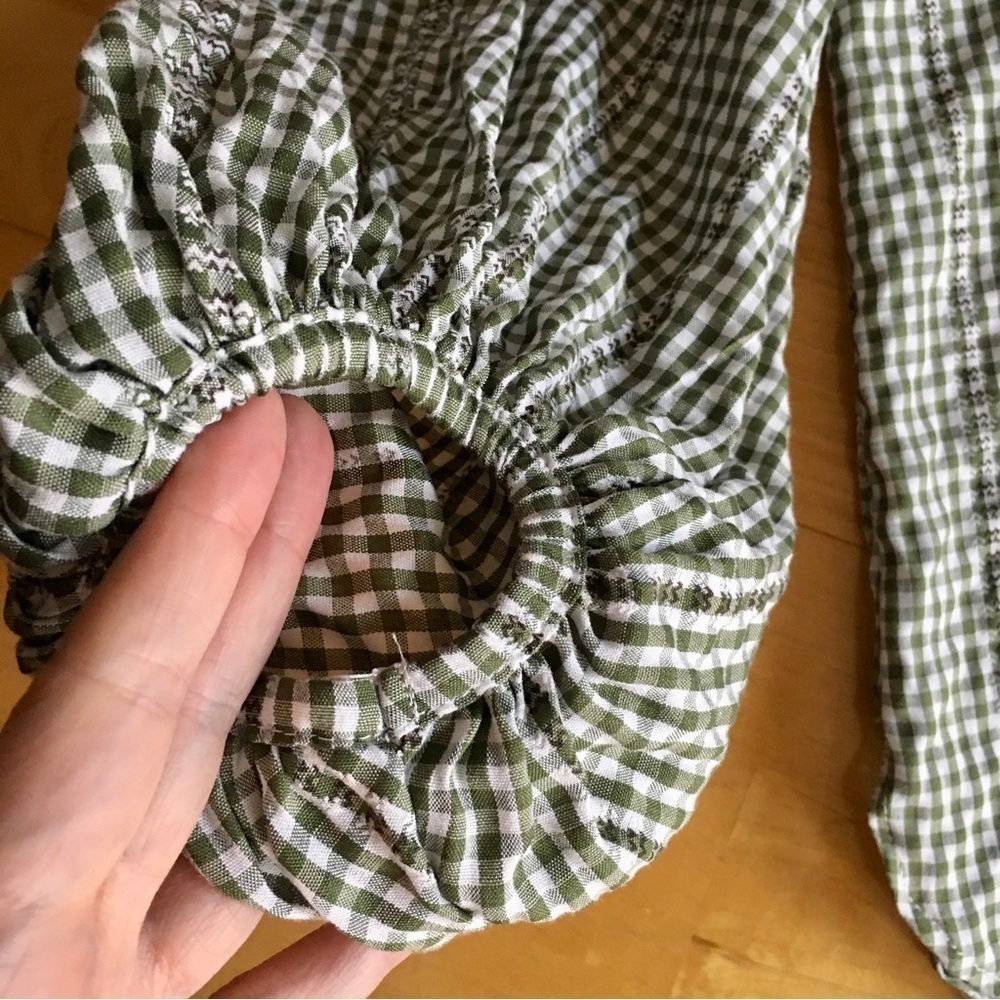 Green + White Gingham Blouse, Statement Sleeves, … - image 7